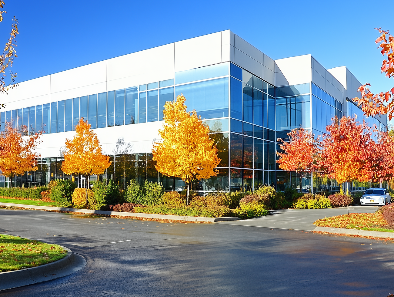 Commercial building after pressure washing.