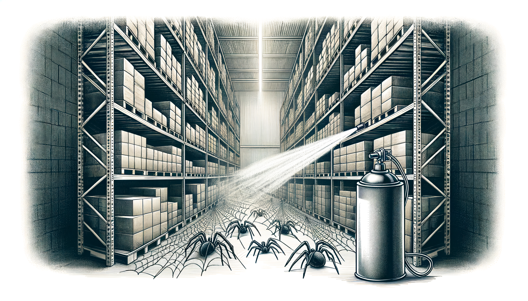 A large warehouse interior with shelves stacked high with boxes