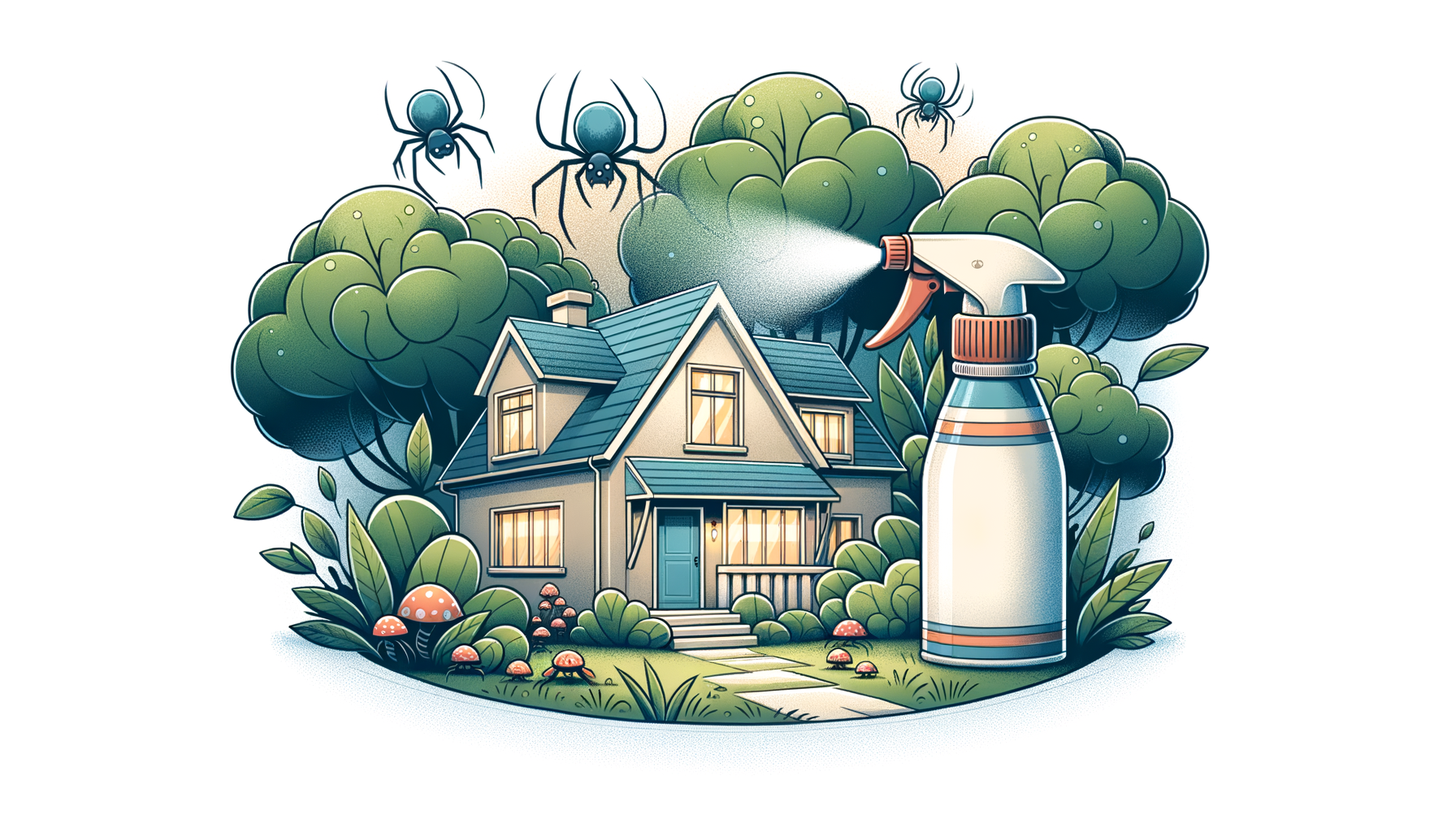 Draw an illustration of a cozy single-family home surrounded by a lush garden