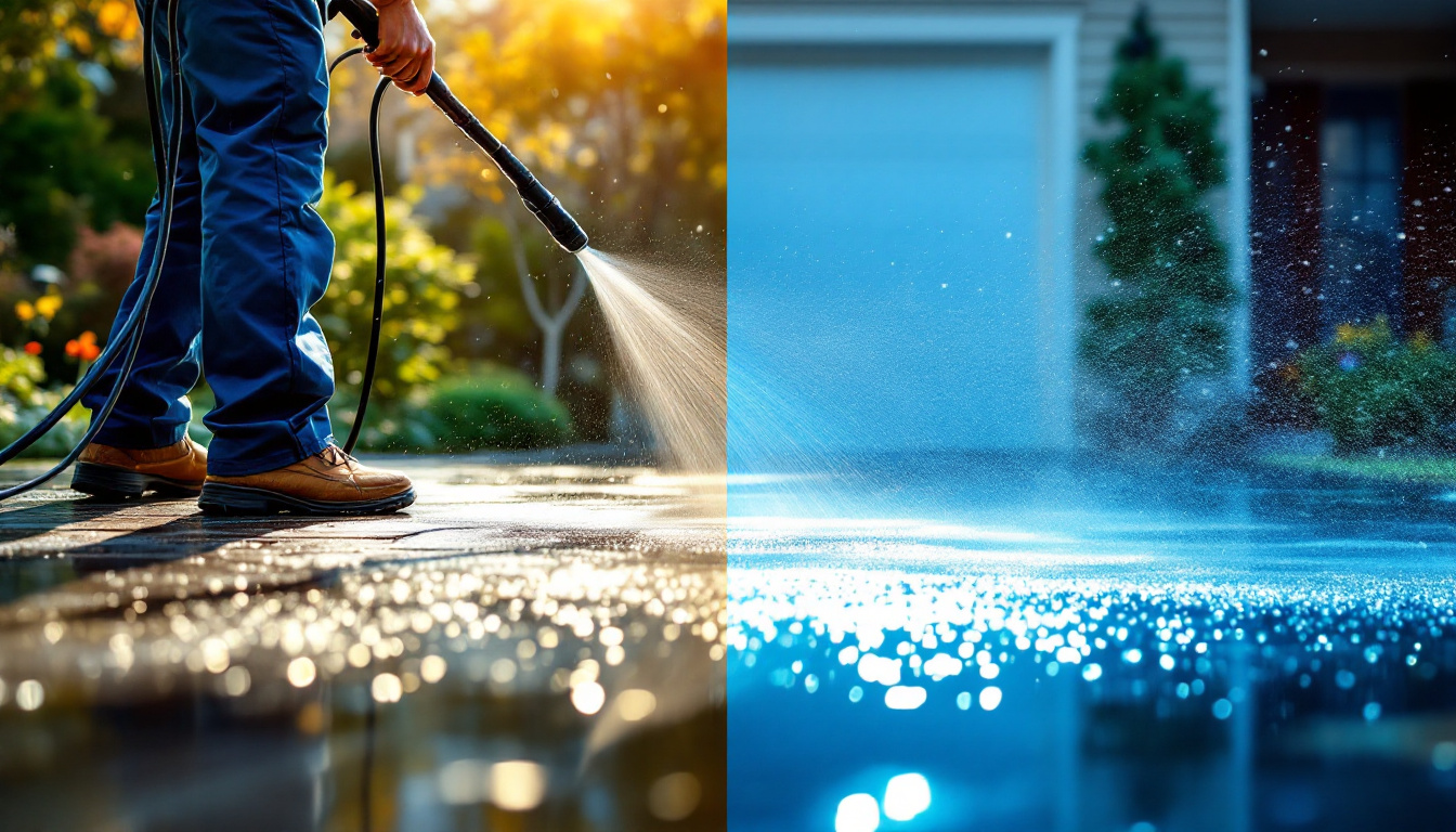 A photograph of a skilled pressure washer in action